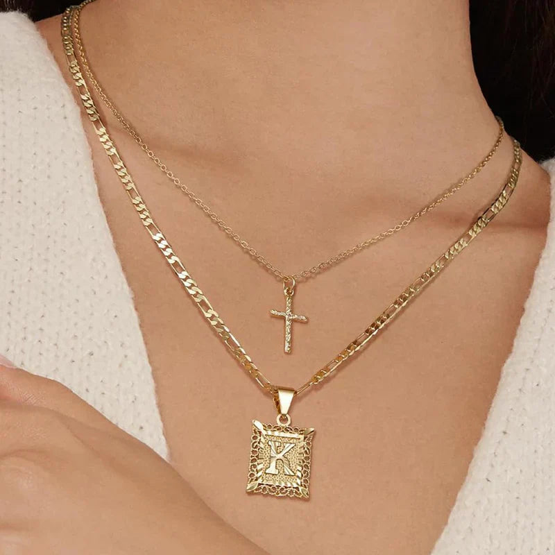 Kreuzkette mit Initiale | Gold