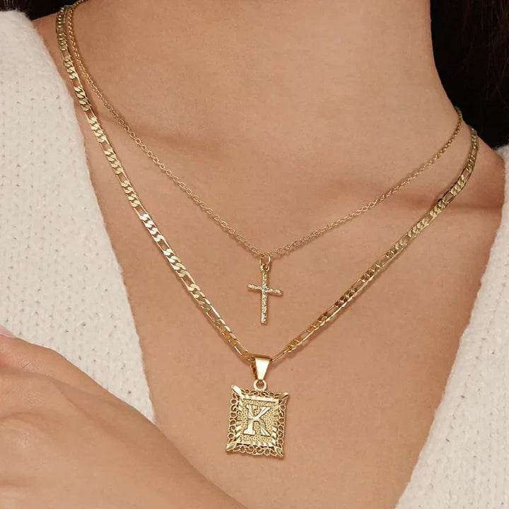 Kreuzkette mit Initiale | Gold