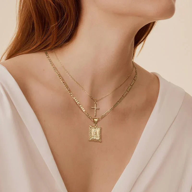 Kreuzkette mit Initiale | Gold