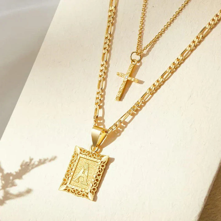 Kreuzkette mit Initiale | Gold