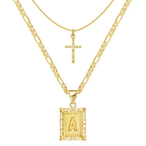Kreuzkette mit Initiale | Gold