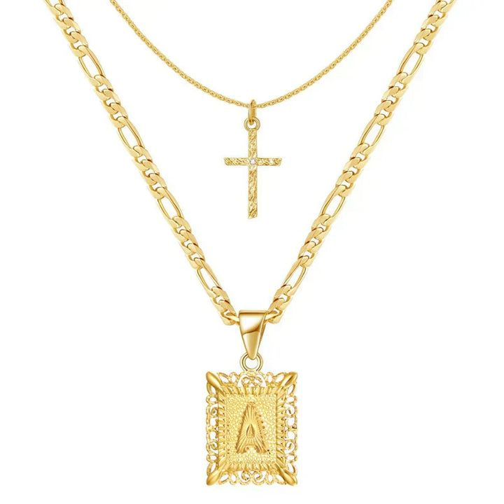 Kreuzkette mit Initiale | Gold