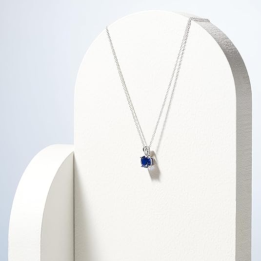 Runder geschnittener Saphir-Halskette | Weissgold