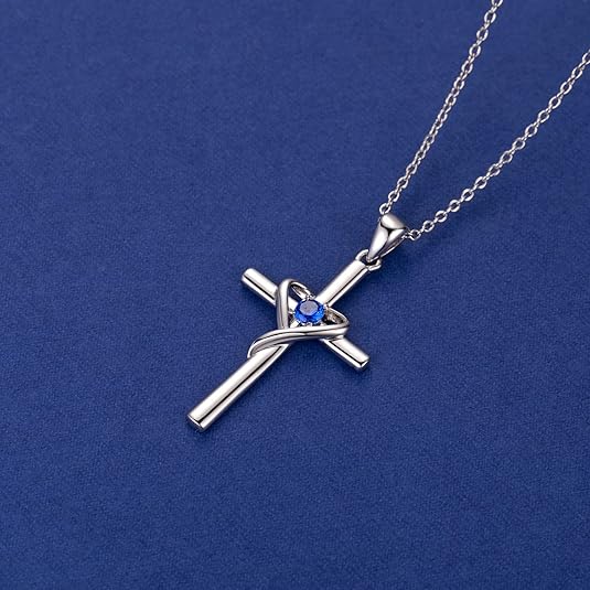 Saphir Kreuz Halskette | Weissgold