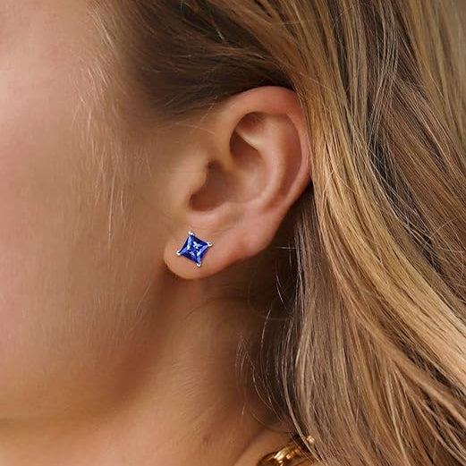 Minimalistische Prinzessschliff Saphir Ohrstecker | Weissgold