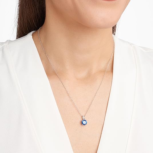 Runder geschnittener Saphir-Halskette | Weissgold