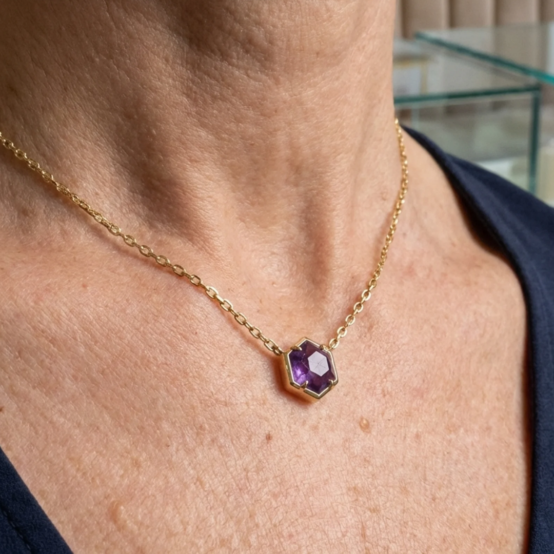 Amethyst Brillant Anhänger Halskette | Roségold