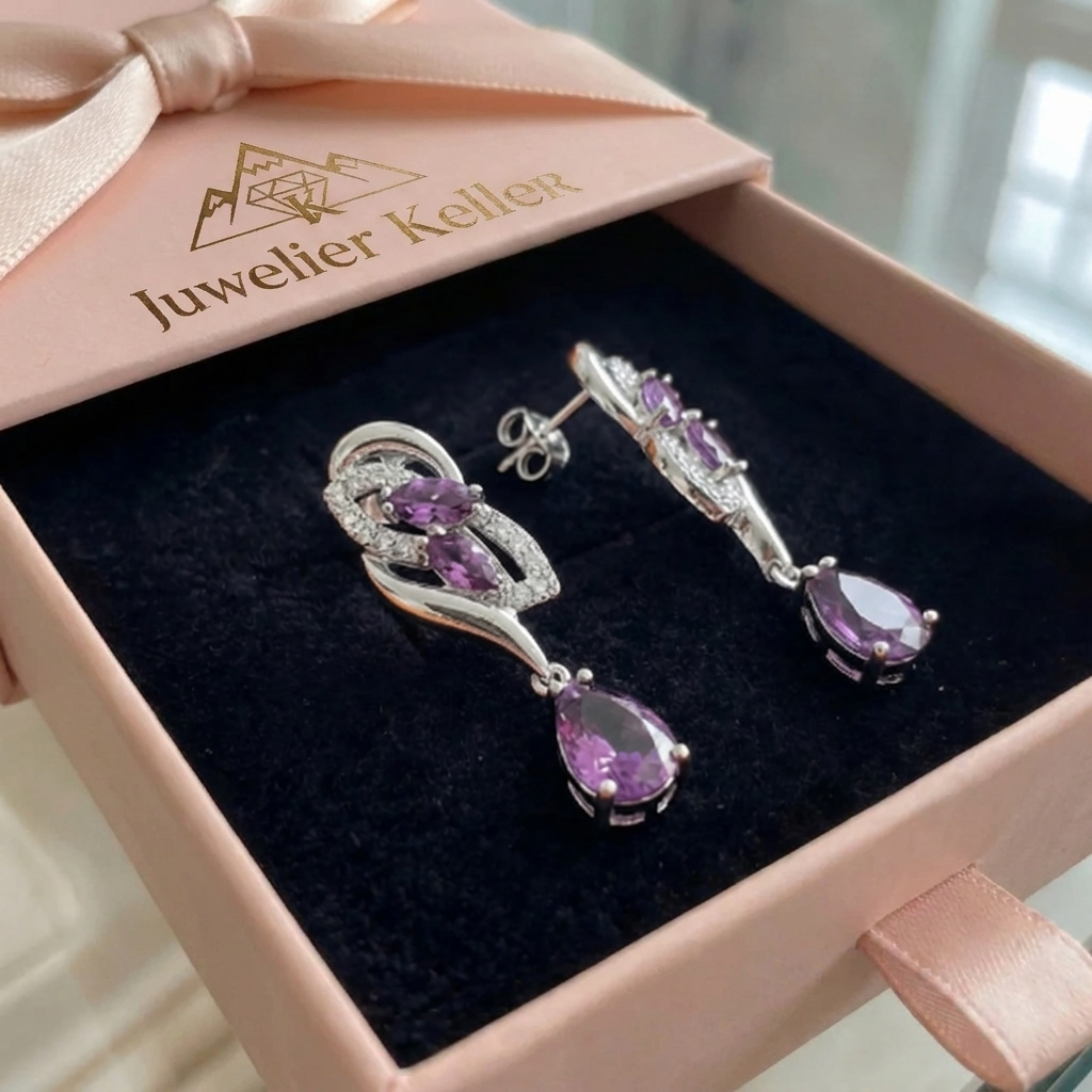Amethyst Glimmer Tropfenohrringe | Weissgold