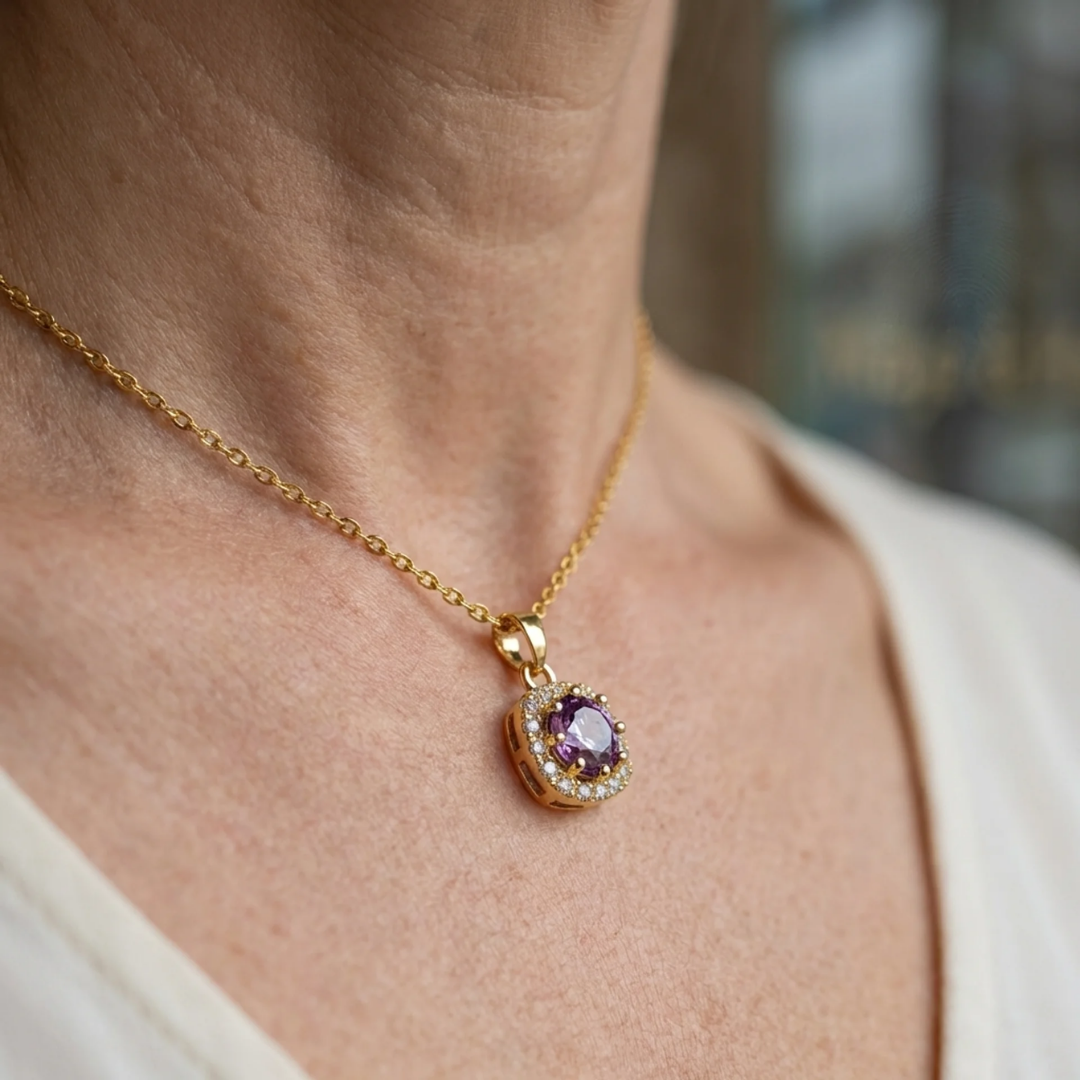 Amethyst Quadrat Pave Halskette | Gold
