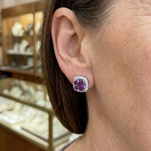 Amethyst Quadrat Pave Ohrstecker | Weissgold