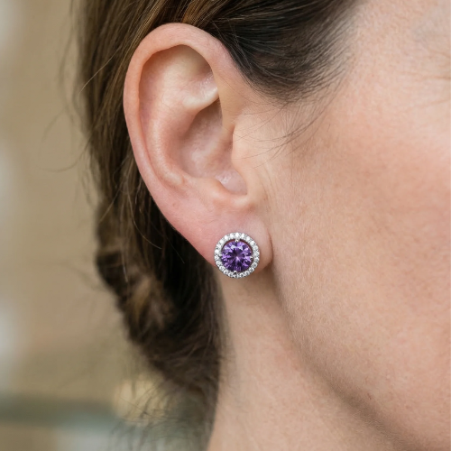 Amethyst Runde Pavé Ohrringe | Weissgold