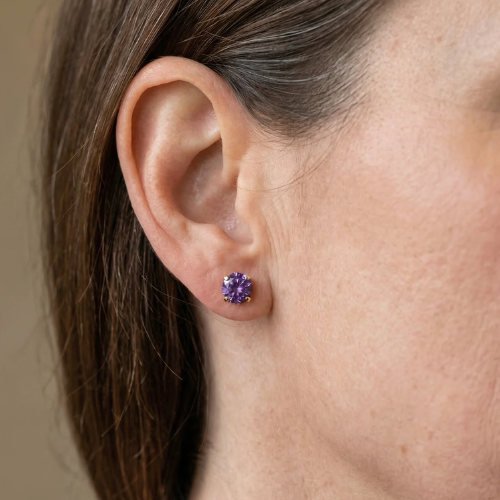Amethyst Runde Stecker | Weissgold