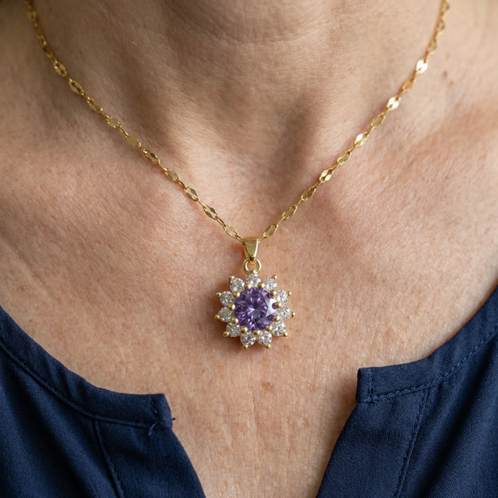 Amethyst Sonnenblumen-Halskette | Gold