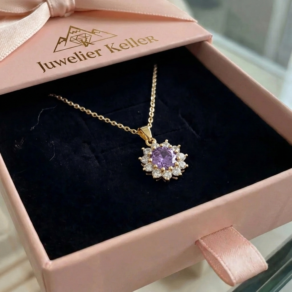 Amethyst Sonnenblumen-Halskette | Gold