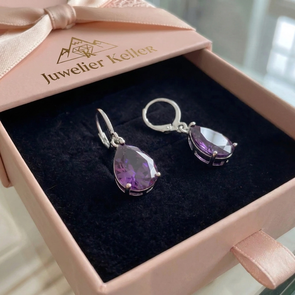 Amethyst Tropfenohrringe | Weissgold