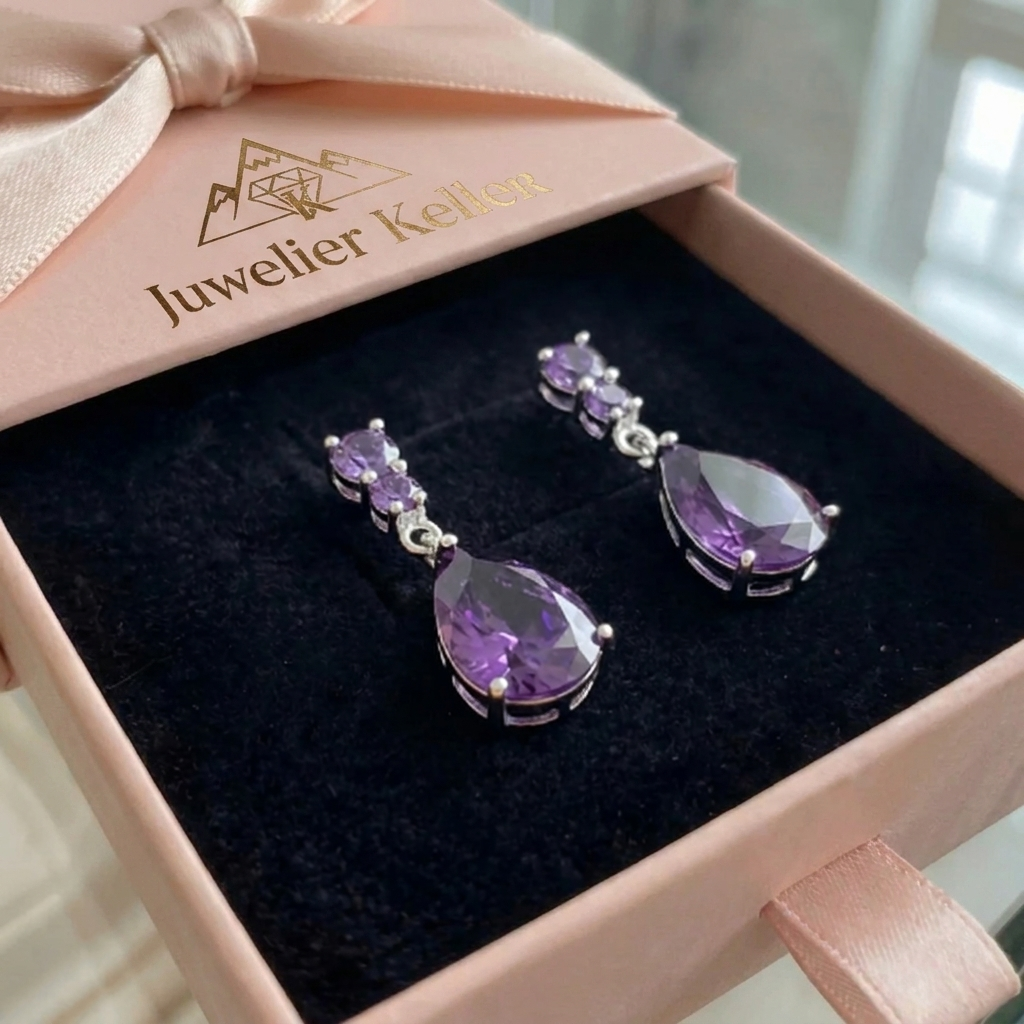 Amethyst-Tropfenohrringe | Weissgold