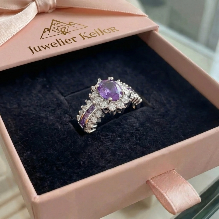Amethysten Dämmerung Krone Ring | Weissgold