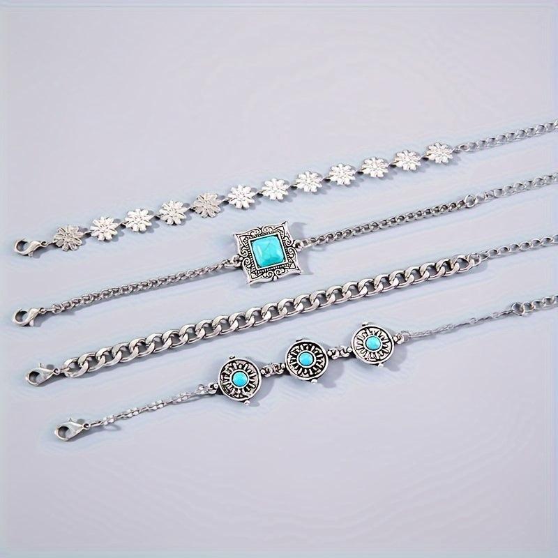 Armband-Set aus Regenbogenstein | Weissgold