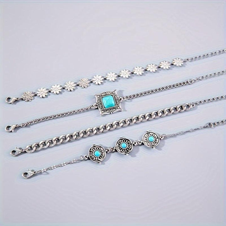 Armband-Set aus Regenbogenstein | Weissgold