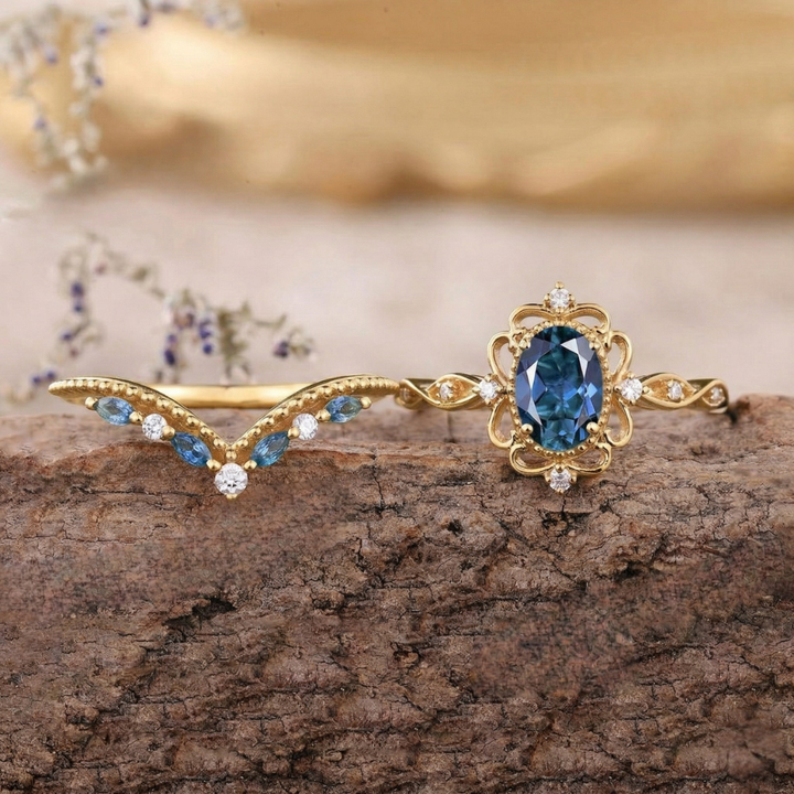 Azelia Saphir Kronenring Set | Gold