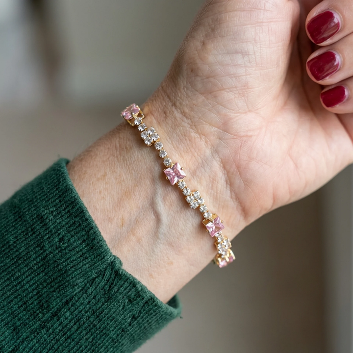 Blush-Quadrate-Tennisarmband