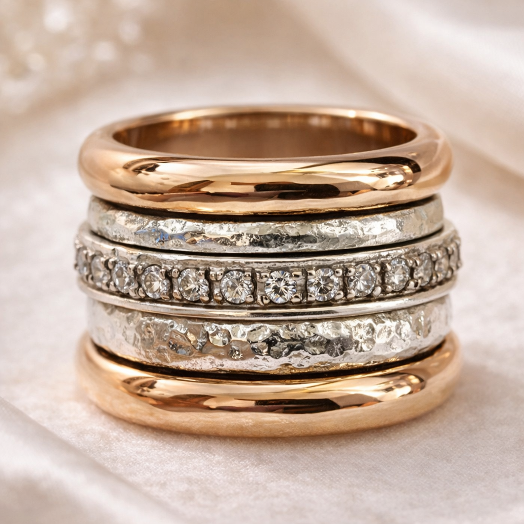 Breiter mehrreihiger Vintage-Goldring