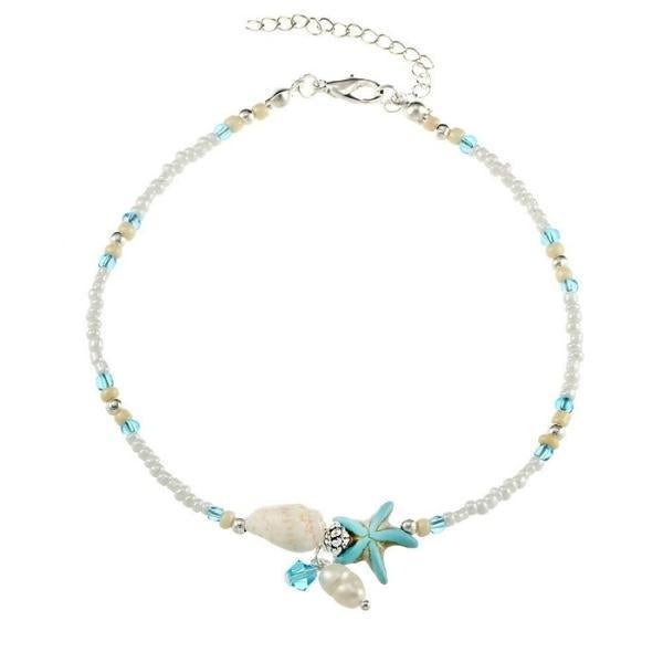 Fußarmband mit Sternen und Muschel mit natürlichen Steinen