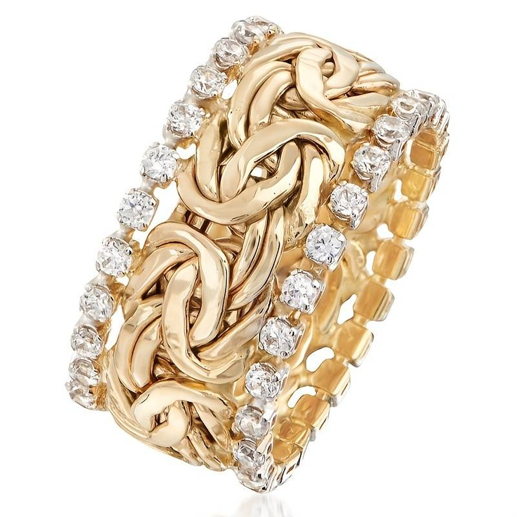 Geflochtener Retro-Goldring mit Brillanten