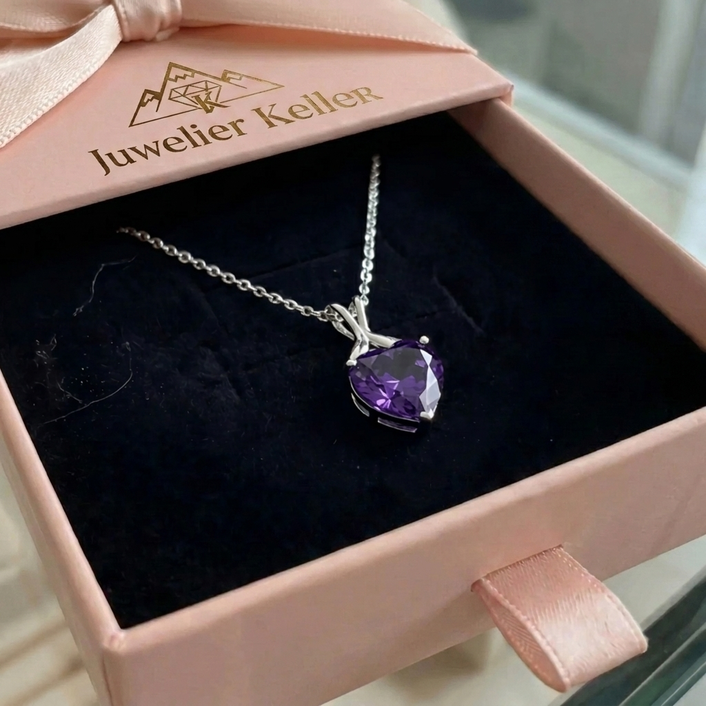 Herz der Violett Halskette | Weissgold