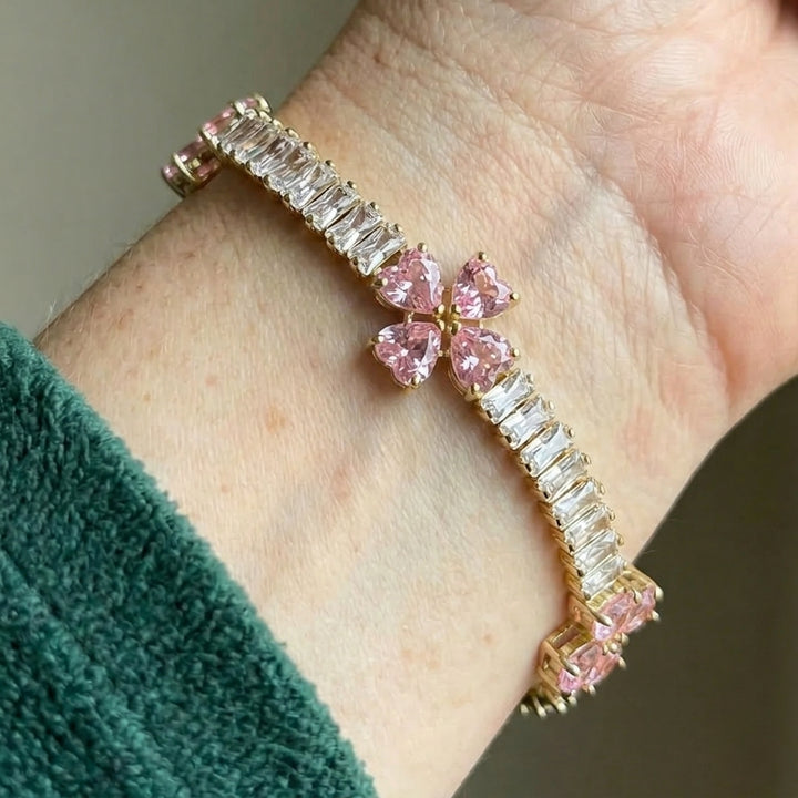 Herzarmband mit Amethyst und Kleeblatt | Gold