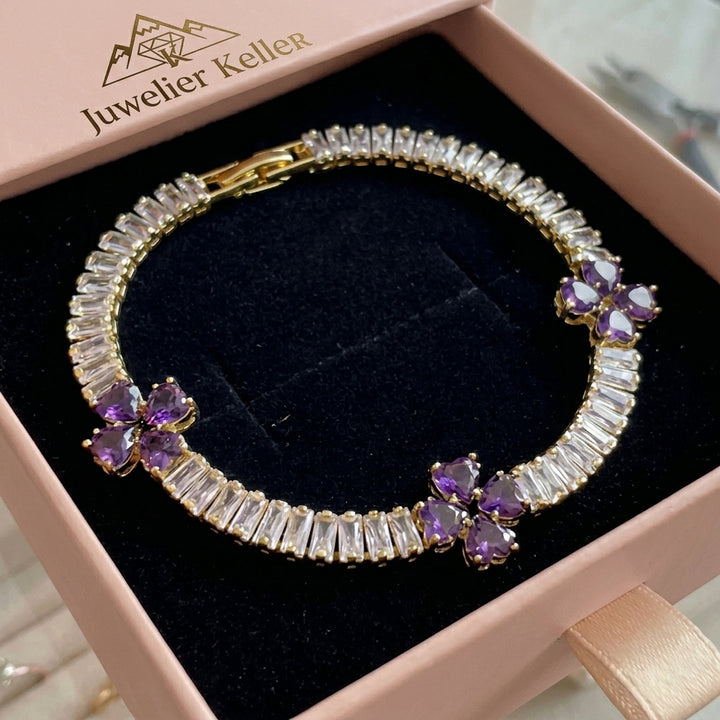 Herzarmband mit Amethyst und Kleeblatt | Gold