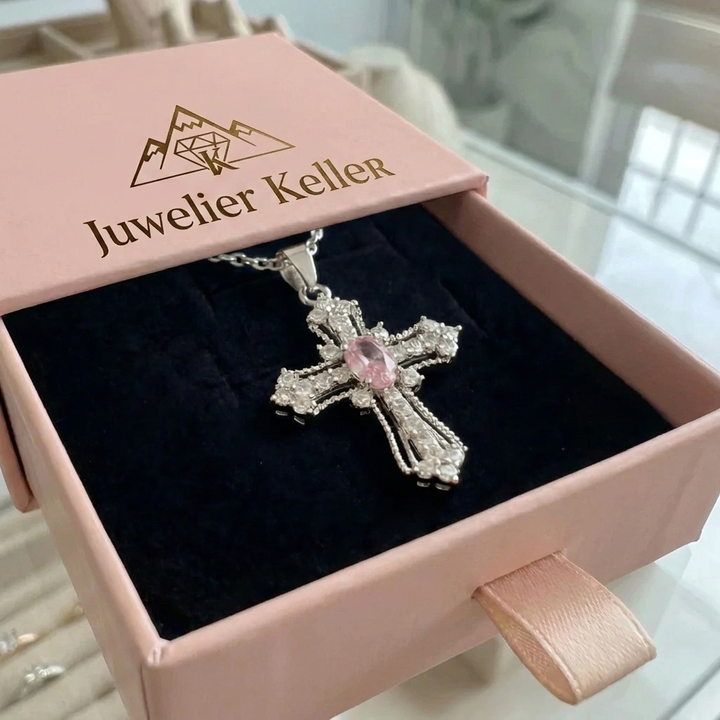 Himmlische Rosa-Kreuz-Halskette