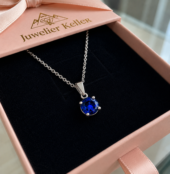 Runder geschnittener Saphir-Halskette | Weissgold