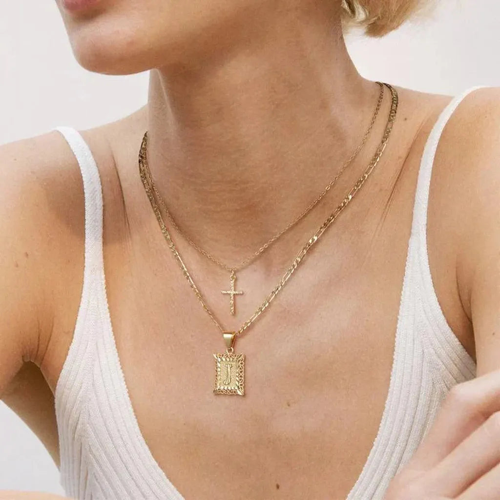 Kreuzkette mit Initiale | Gold