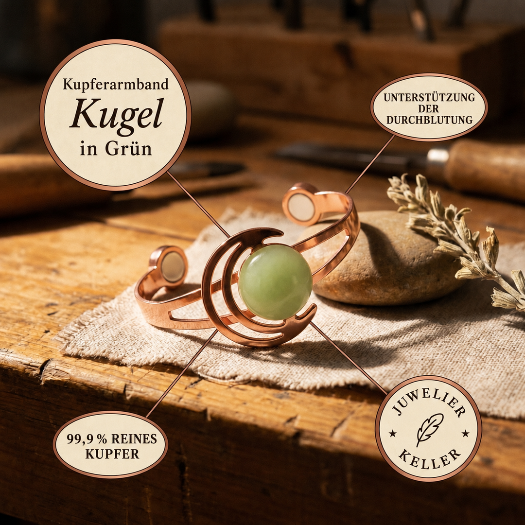 Kupferarmband Kugel in Grün