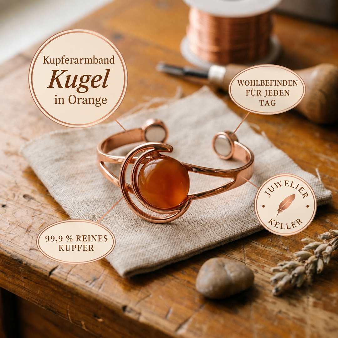 Kupferarmband Kugel in Orange