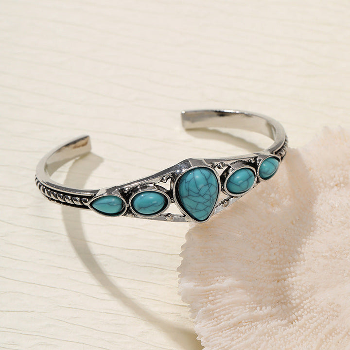 Offener Türkis-Tropfen-Armreif | Weissgold