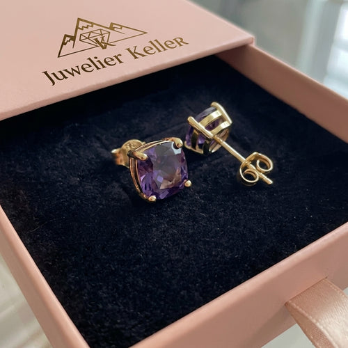 Quadratische Amethyst-Ohrringe | Gold