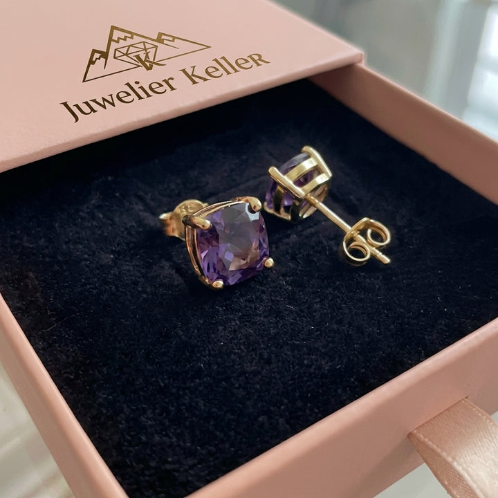 Quadratische Amethyst-Ohrringe | Gold