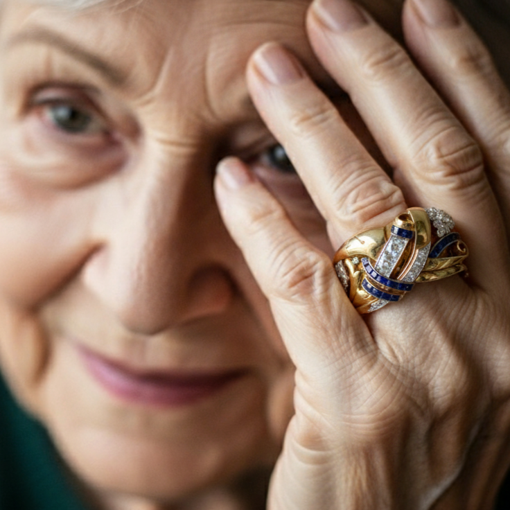 Retro-Goldring mit blauen Zirkonias