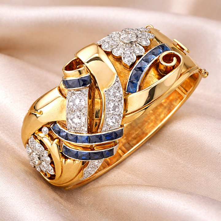 Retro-Goldring mit blauen Zirkonias