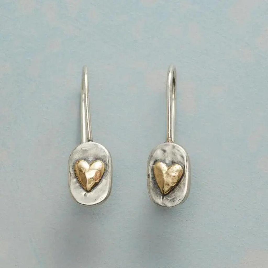 Retro-Herzohrringe in Weissgold mit goldenen Details