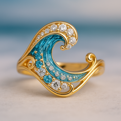 Ring mit Glänzender Blauer Welle