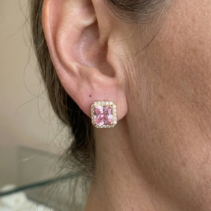 Rosa-Saphir-Pavé-Ohrstecker | Bicolor