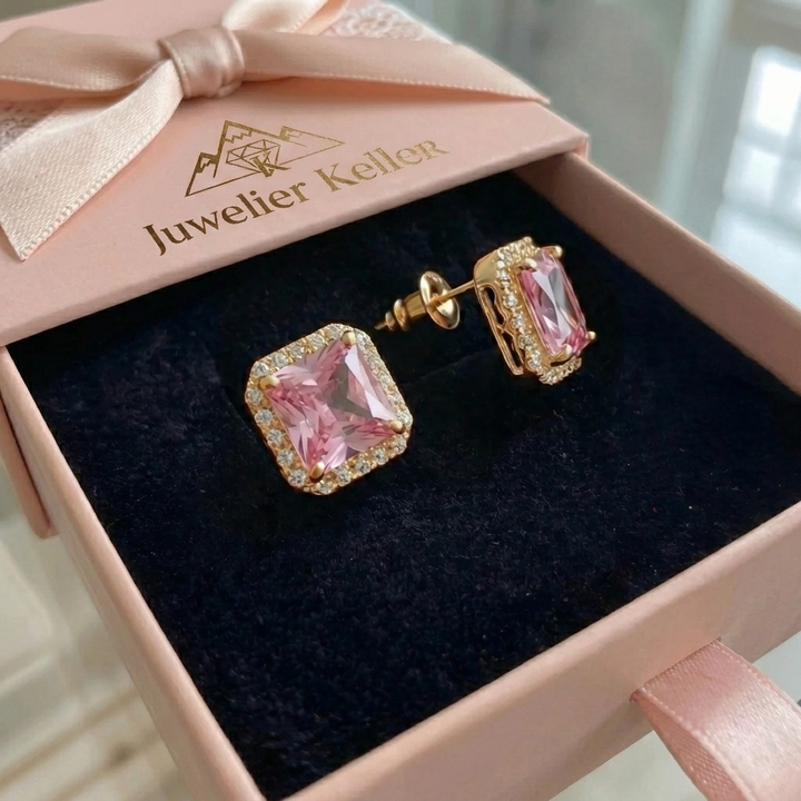 Rosa-Saphir-Pavé-Ohrstecker | Bicolor