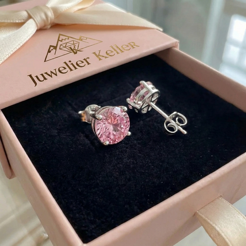 Runde Ohrringe aus rosa Saphir