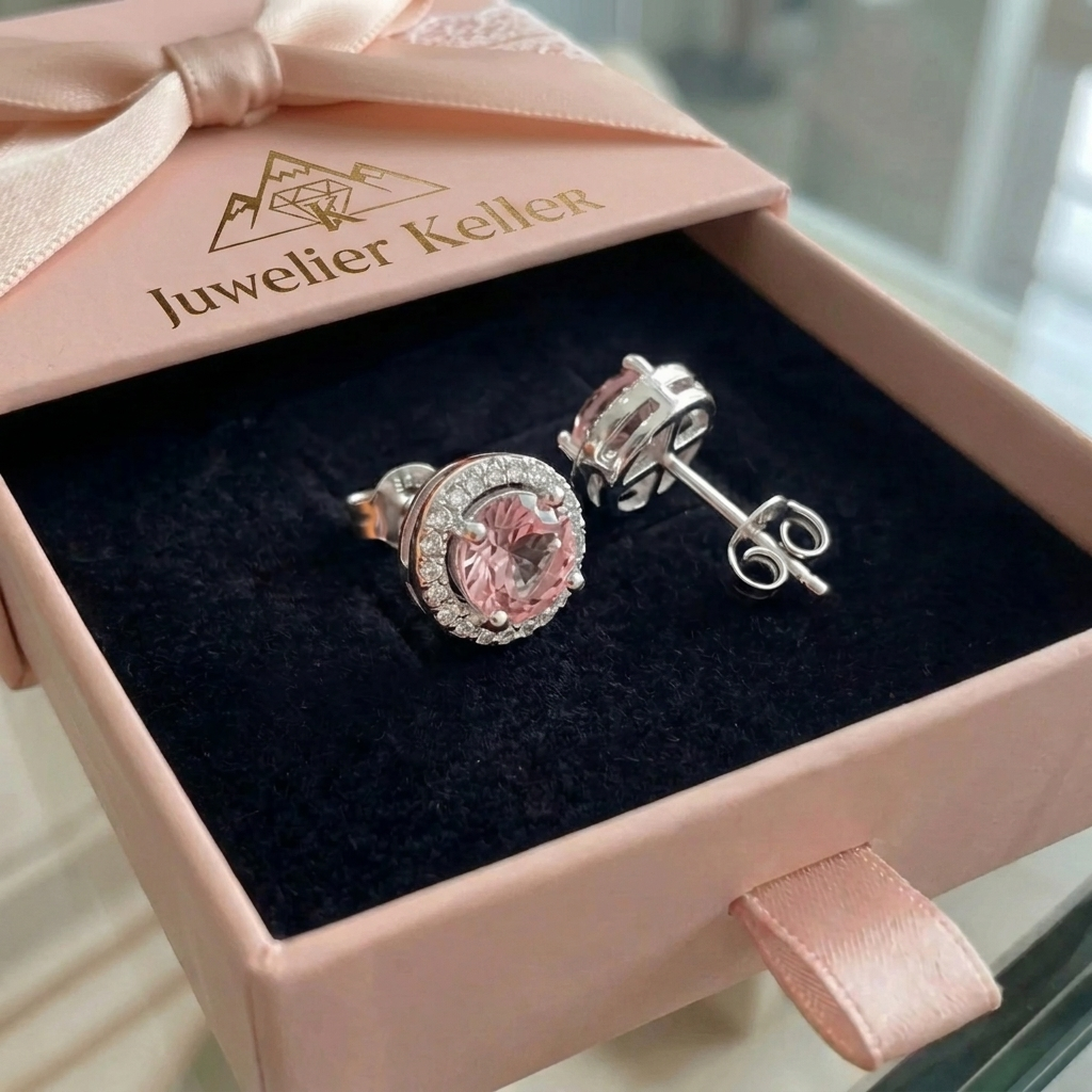 Runde Pavé-Ohrstecker in Pink
