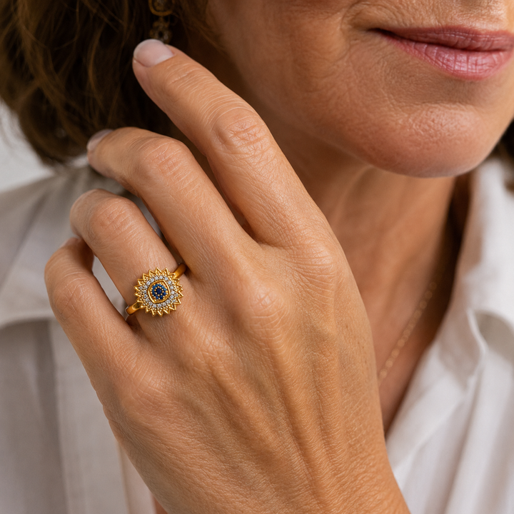 Saphir Sonnenstrahlen Drehring | Gold