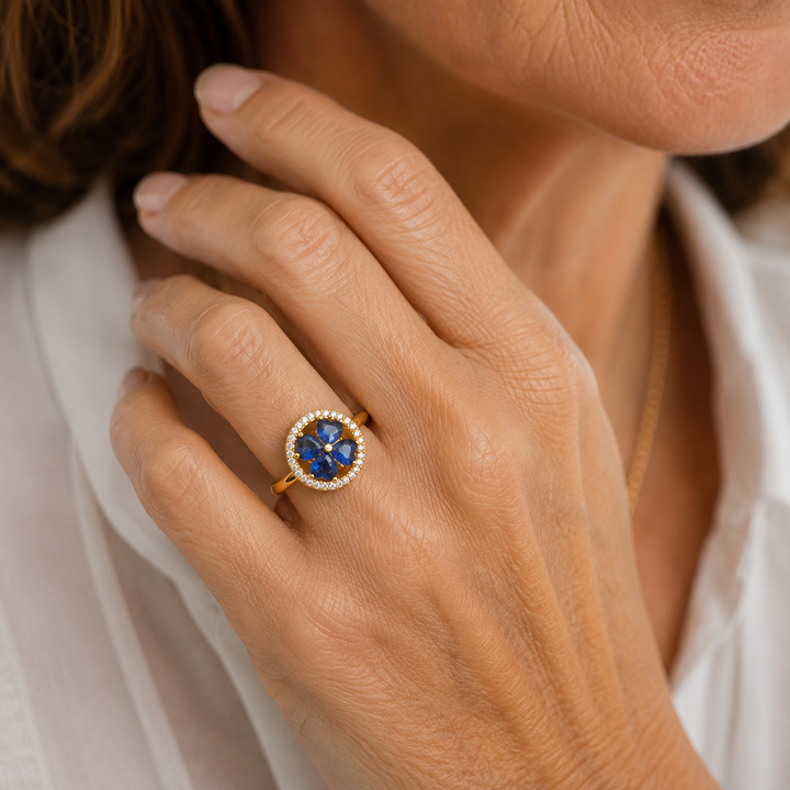 Saphirherzen Drehring | Gold