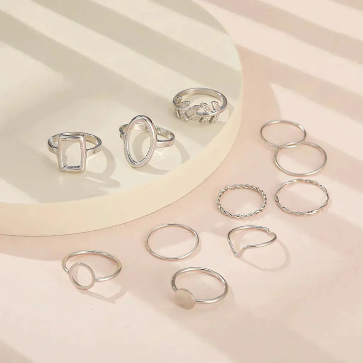Set mit 11 Retro-Ringen aus Weissgold